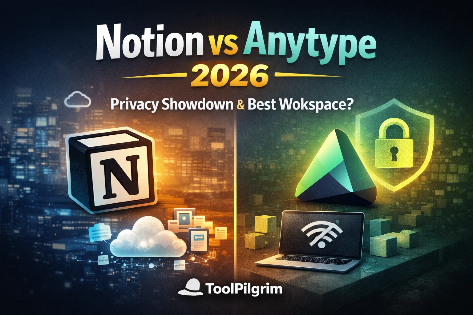 Notion vs Anytype 2026 feature image showing privacy-focused workspace comparison
