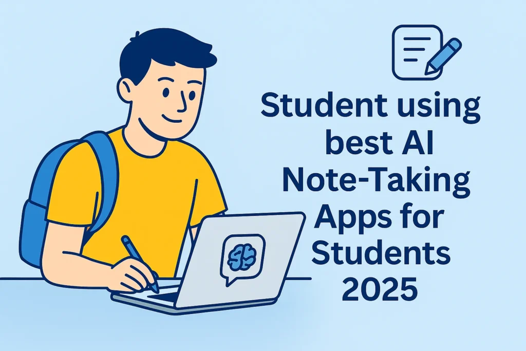 "Student using AI-powered note-taking app on laptop – Best AI Note-Taking Apps for Students 2025"
