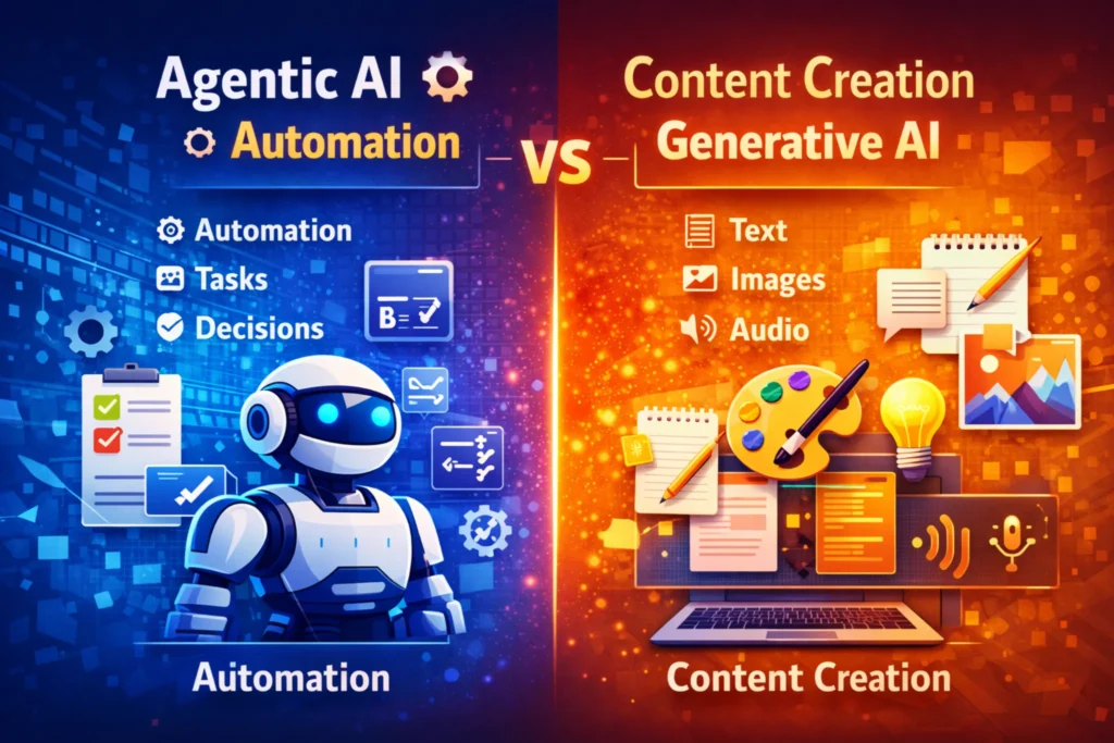 Agentic AI और Generative AI का comparison – automation बनाम content creation