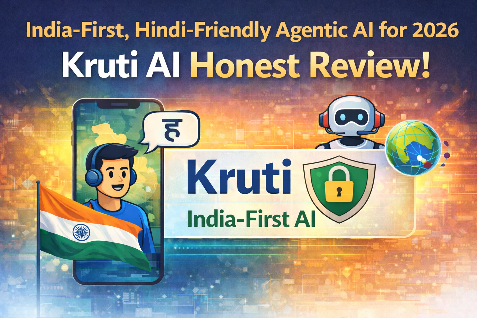Kruti AI Honest Review 2026 feature image showing India-first Hindi-friendly agentic AI