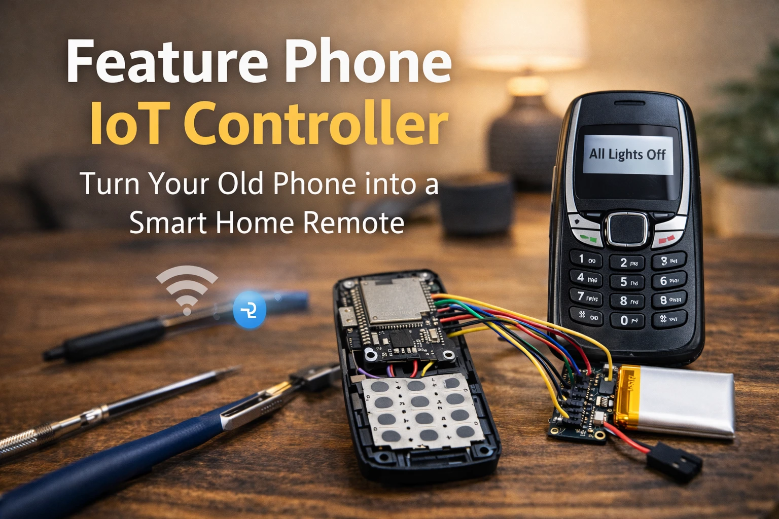 Feature Phone IoT Controller project turning an old mobile phone into a smart home remote using ESP32