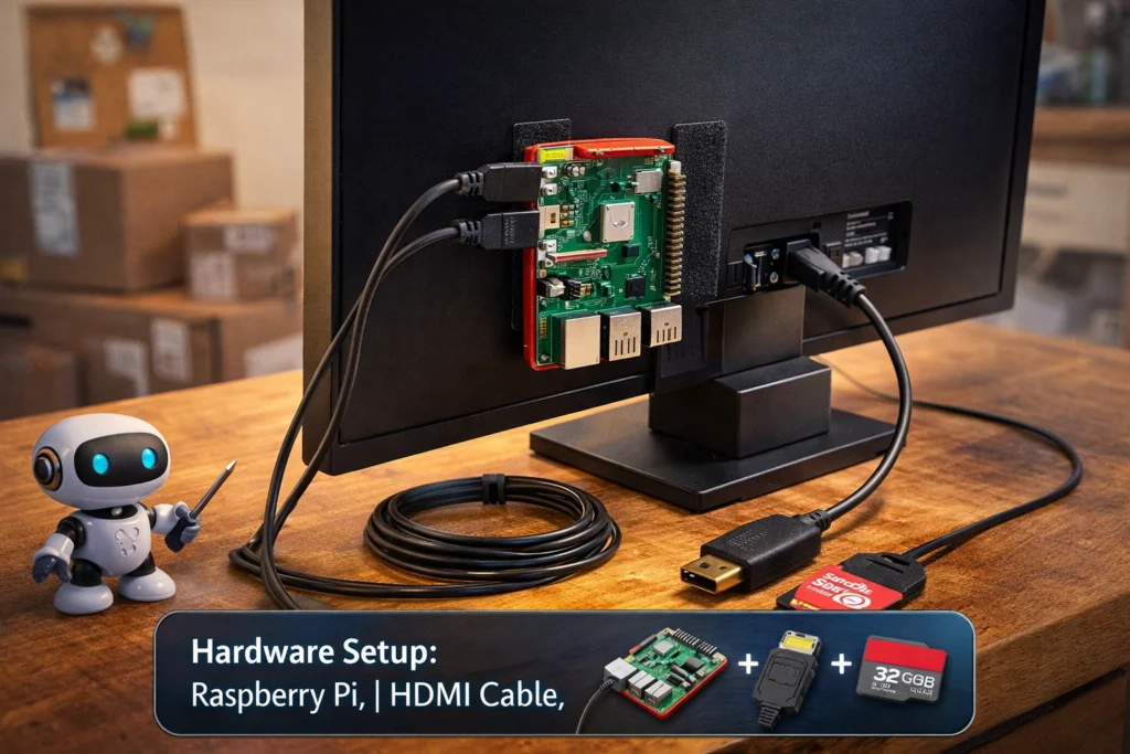 raspberry pi hardware setup for convert monitor to smart display project