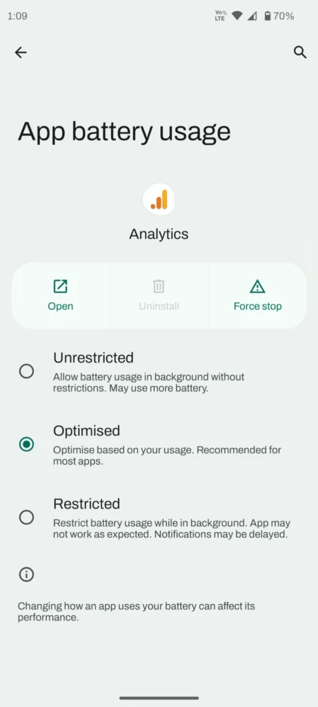 Android ऐप की बैटरी उपयोग और बैकग्राउंड प्रतिबंध सेटिंग्स