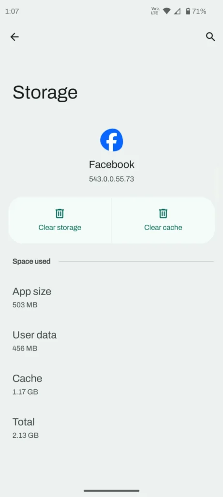 Android फोन में Facebook ऐप का स्टोरेज और cache उपयोग