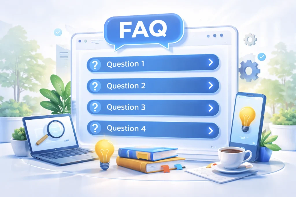 Frequently Asked Questions (FAQ) सेक्शन को दर्शाने वाली सामान्य जानकारीपूर्ण इमेज