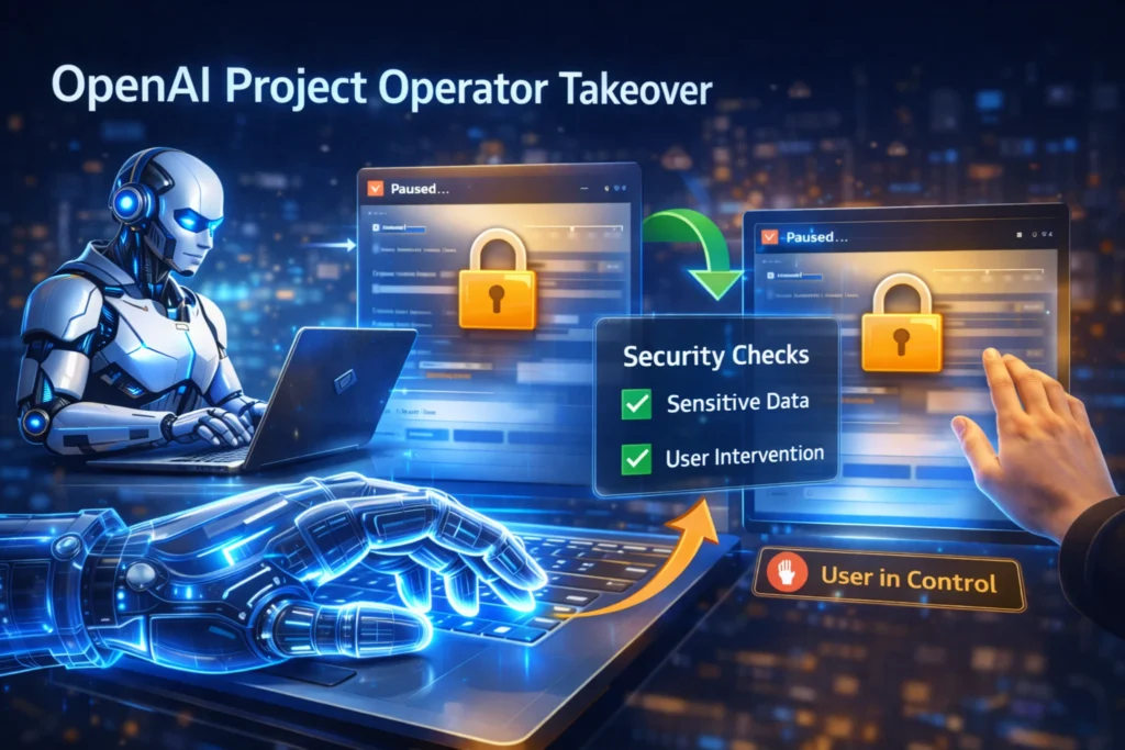 OpenAI Project Operator में Takeover Mode जहाँ संवेदनशील स्टेप पर यूज़र कंट्रोल लेता है