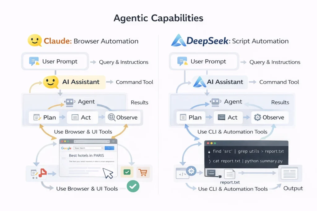 DeepSeek V4 और Claude 4.5 के agentic workflow का तुलना चित्र