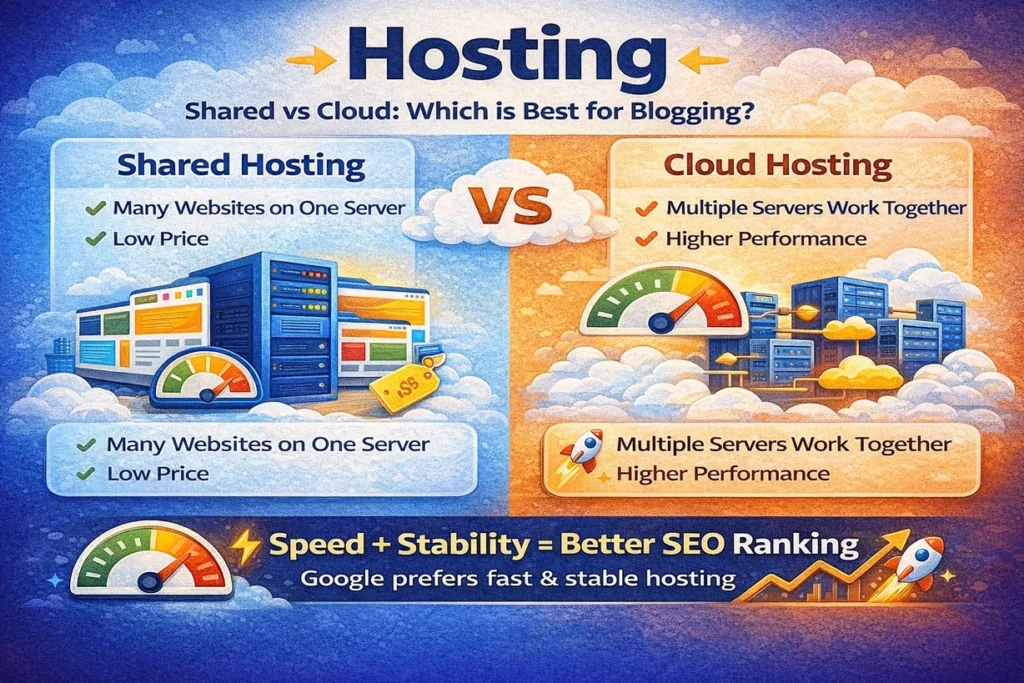 Shared vs Cloud Hosting comparison for blogging – speed and performance difference