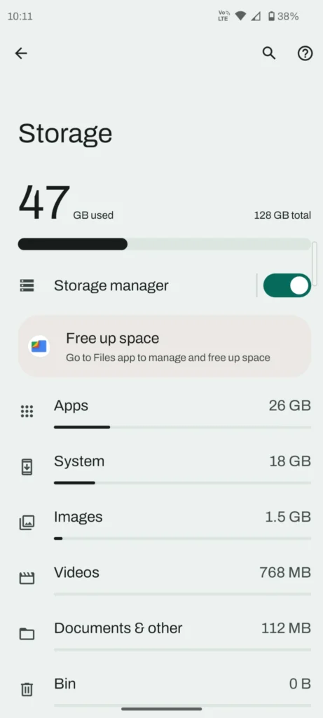 mobile storage full problem android storage breakdown example