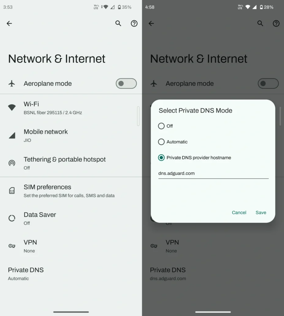 फोन में ads बंद करने के लिए Private DNS setting का तरीका