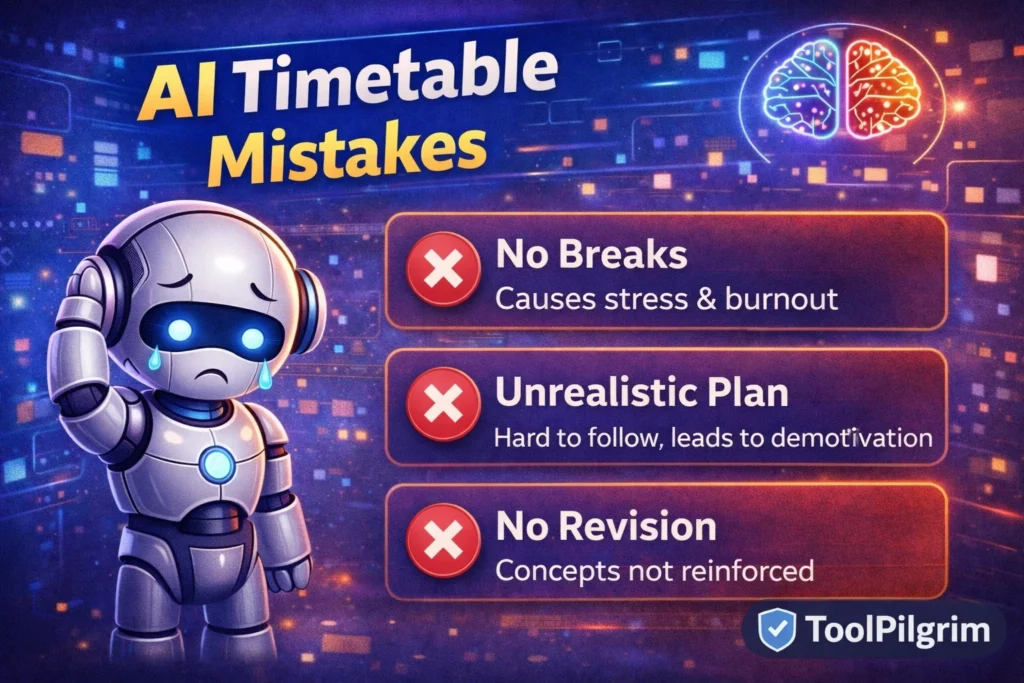 AI study timetable banate waqt students ki common mistakes ka infographic