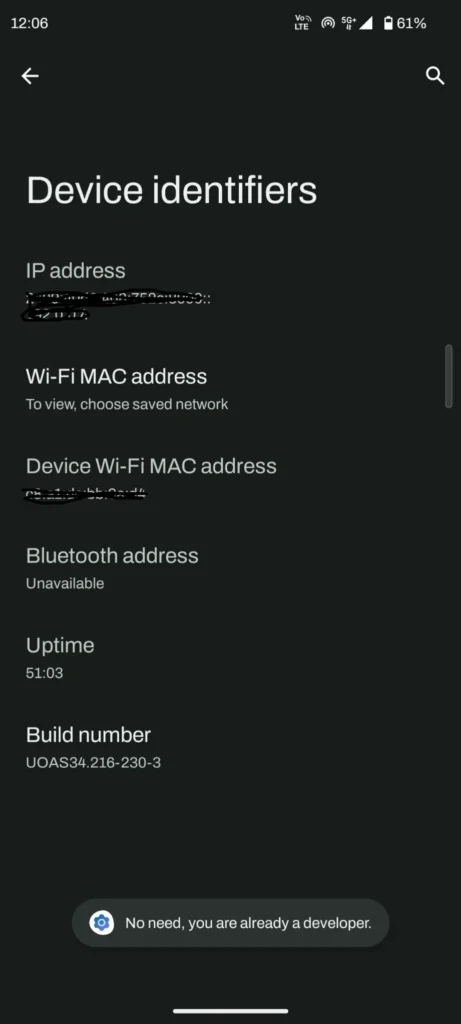 Hidden Android Settings में Developer Options enable करने के लिए Build Number section