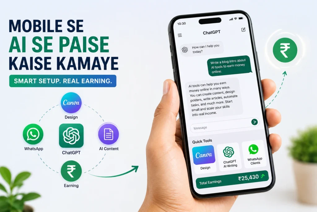 Mobile se AI se paise kaise kamaye dikhata smartphone based earning setup image