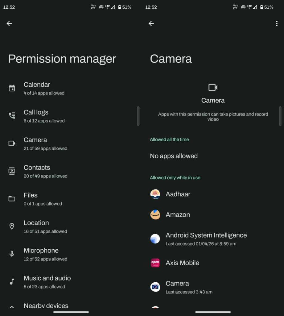 Hidden Android Settings में Permission Manager से camera permission control करना