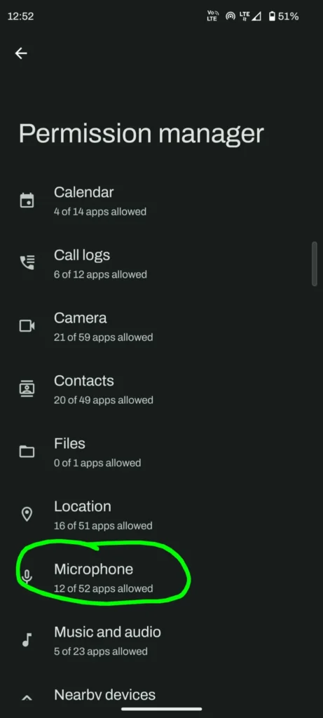 android microphone permission manager screenshot