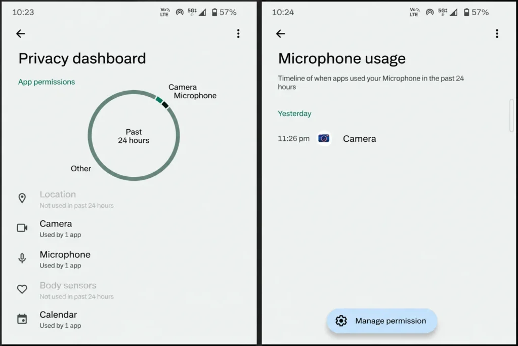 android privacy dashboard microphone usage screenshot