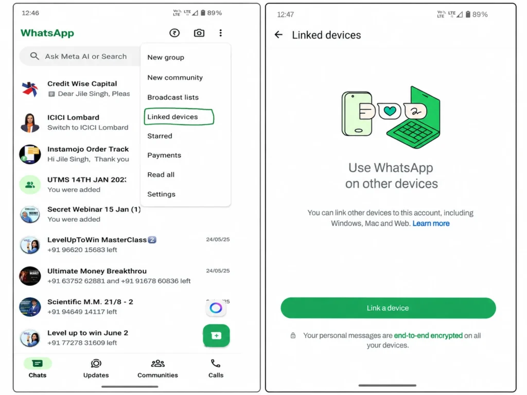 WhatsApp linked devices security settings screenshot