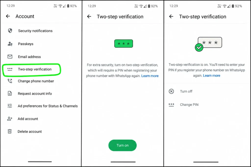 WhatsApp two-step verification security setup screenshot