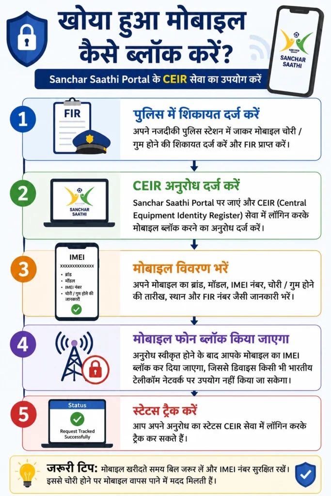 Lost mobile block karne ka step by step process infographic