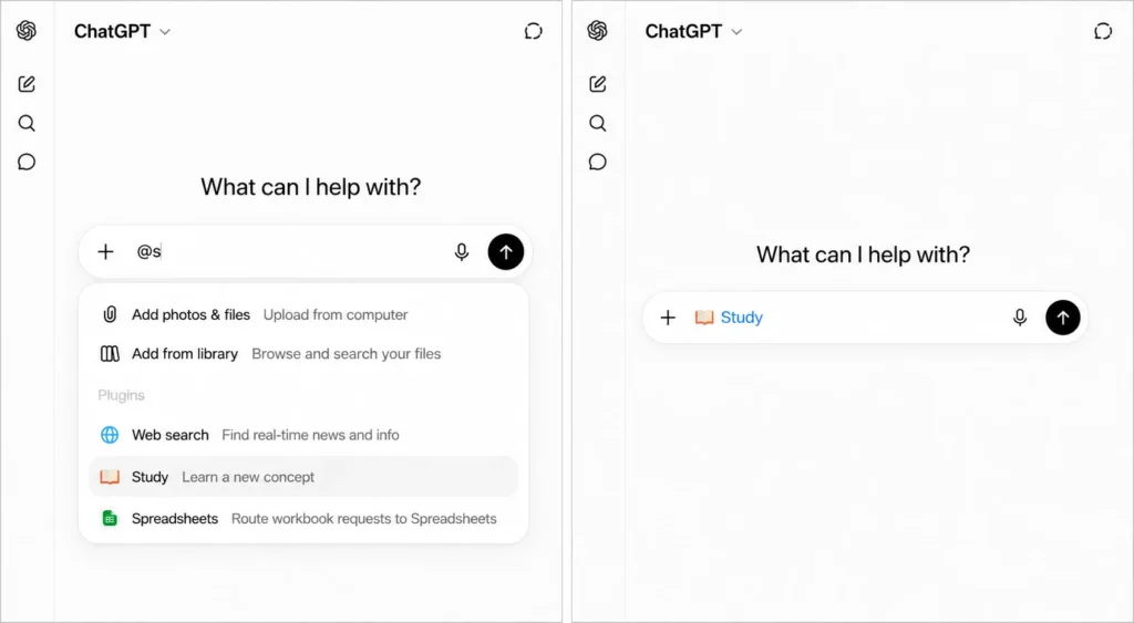 ChatGPT में Study Mode विकल्प चुनने का तरीका